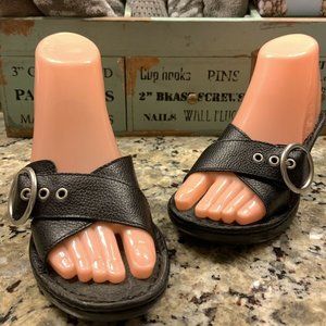 Thom McAn Black Leather Sandals Slide Mule Shoes 5